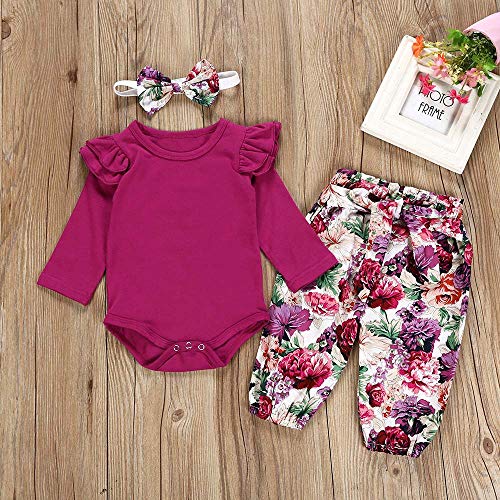 Poachers Ropa Bebé Niña Invierno en Oferta 3 pcs/Conjuntos Bebé Niña Recién Nacido 3 a 24 Meses Otoño Pijama Peleles Mono Body Bebé Manga Larga Primavera + Pantalones Flor + Venda