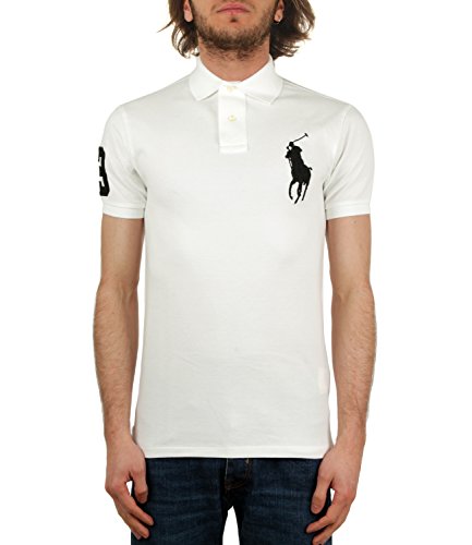 Polo Ralph Lauren 710688970003 Big Pony White Slim fit piquè di Cotone ss18 XXL