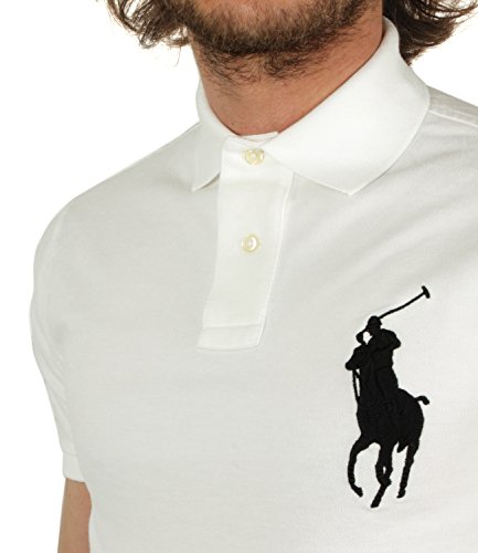 Polo Ralph Lauren 710688970003 Big Pony White Slim fit piquè di Cotone ss18 XXL