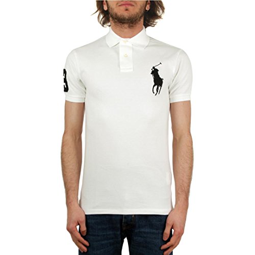 Polo Ralph Lauren 710688970003 Big Pony White Slim fit piquè di Cotone ss18 XXL