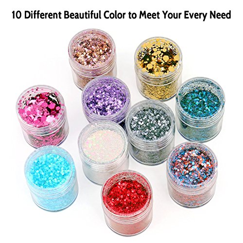 Polvo Acrilico para Uñas Purpurina Cara Glitter para Uñas - Set de Purpurina De 10 Cajas - Body Cosmetic Glitter Hair Nail Art Decorativo para Fiesta de Limo Christmas Arts Crafts