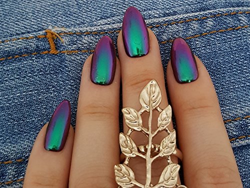Polvo para uñas, cambio de color, efecto camaleón, cromado, con efecto de purpurina, color verde y morado