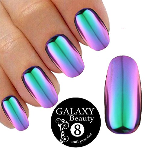 Polvo para uñas, cambio de color, efecto camaleón, cromado, con efecto de purpurina, color verde y morado