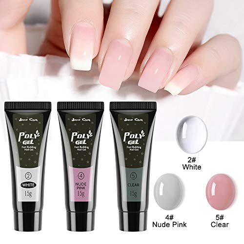 Polygel Kit Uñas De Gel, Jane Choi 3 Colores Poligel UñAs Gel Para Uñas Uv Gel Polygel (Blanco, Rosa Desnudo, Transparente)+100 Uñas Postizas+Limas De Uñas+Separador, Nail Art Gel Acrigel Para Uñas