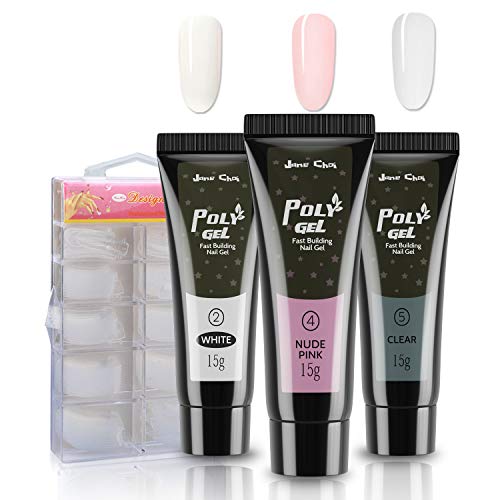 Polygel Kit Uñas De Gel, Jane Choi 3 Colores Poligel UñAs Gel Para Uñas Uv Gel Polygel (Blanco, Rosa Desnudo, Transparente)+100 Uñas Postizas+Limas De Uñas+Separador, Nail Art Gel Acrigel Para Uñas