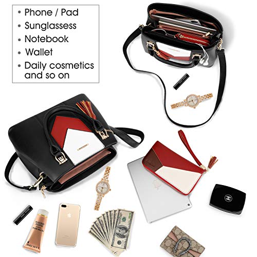 Pomelo Best Bolso de Mujer, Bolso señora Piel, Diseño Elegante en Forma de V y con Borla Colgante, Trabajo, Diario Vida, Navidad y Fiesta ect (Negro)