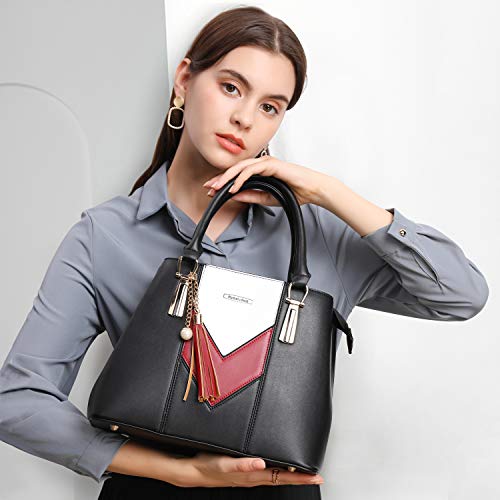 Pomelo Best Bolso de Mujer, Bolso señora Piel, Diseño Elegante en Forma de V y con Borla Colgante, Trabajo, Diario Vida, Navidad y Fiesta ect (Negro)