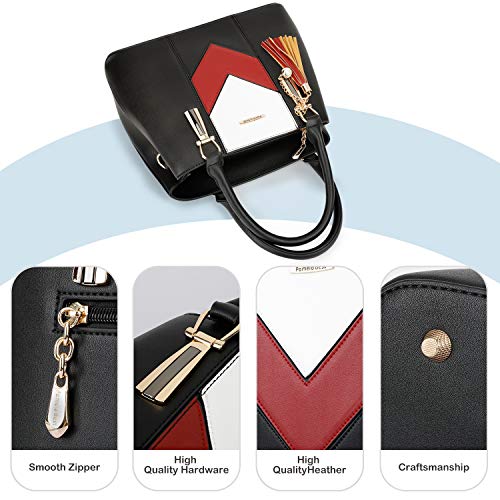 Pomelo Best Bolso de Mujer, Bolso señora Piel, Diseño Elegante en Forma de V y con Borla Colgante, Trabajo, Diario Vida, Navidad y Fiesta ect (Negro)