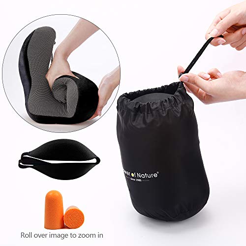 PON Almohada de Viaje Cojin Cuello para Cervical Ortopédica Terapéutica Utilizar-Almohada de Espuma Memoria Soporte Mentón a Dormir en Aviones, Tren, Coche (Negro)