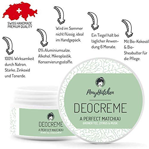 Pony hütchen Natural cosmético Deo Crema a Perfect Match (a) – superventas – Unisex – 100% naturales Efecto – sin aluminio salze – 50 ml – Natural Deodorant – Vegan – Bio Deo Crema