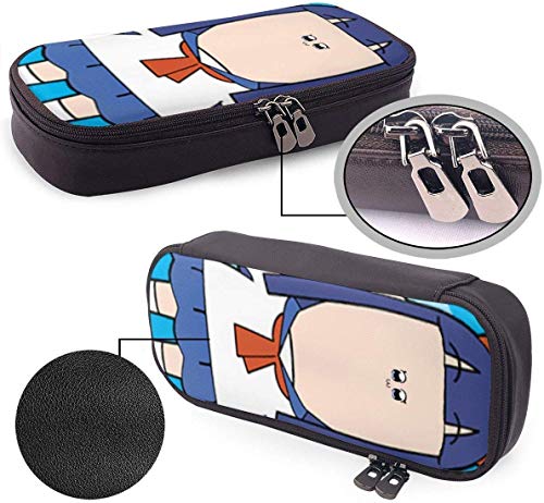 Pop Team Epic Blue Halo Estuche para lápices de cuero de alta capacidad Estuche para lápices para niños, adolescentes, adultos, estudiantes Estuche para papelería Bolsas funcionales Maquillaje con do