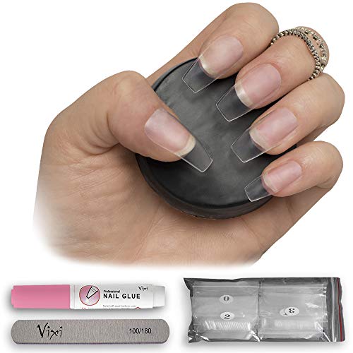 Por Vixi 120 piezas Uñas Caja / Bailarina 12 tamaños - Mediano Transparente Cubrir completo Uñas postizas - con PEGAMENTO GRATIS Y ARCHIVO DE PREPARACIÓN