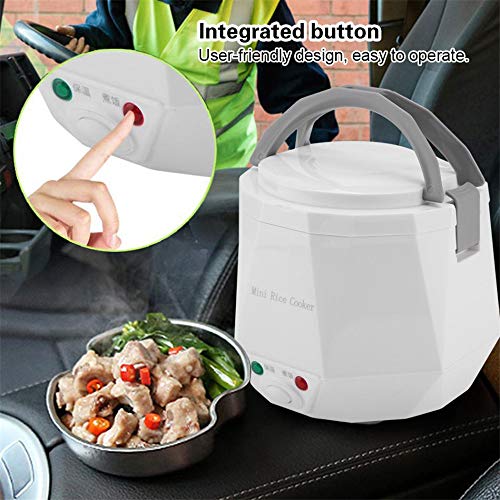 Portátil De 12V / 24V De Coches Camión Eléctrico Hot Pot Con Car Line Antiadherente Olla Interior Viaje Mini Cocina Para 1-2 Personas Cocina Sopa Arroz Harina Avena - Guisos Coche Sólo (Car-White)