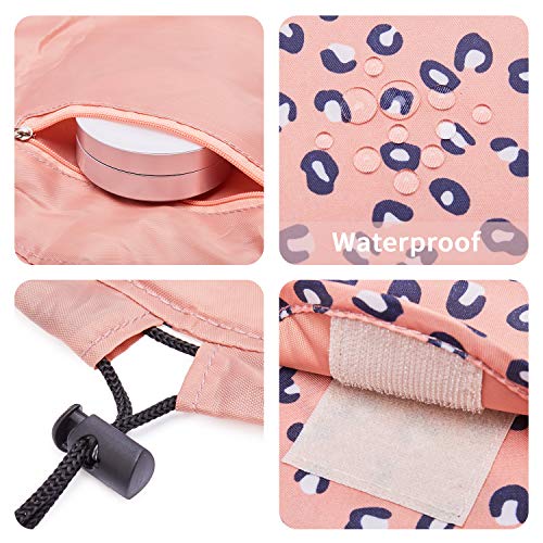 Portátil Lazy Drawstring Bolsa de Maquillaje de Viaje Bolsa de cosméticos Organizador de artículos de tocador Impermeable Grande para Mujeres y niñas (Leopard)