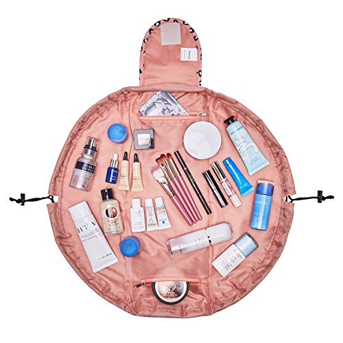 Portátil Lazy Drawstring Bolsa de Maquillaje de Viaje Bolsa de cosméticos Organizador de artículos de tocador Impermeable Grande para Mujeres y niñas (Leopard)