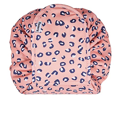 Portátil Lazy Drawstring Bolsa de Maquillaje de Viaje Bolsa de cosméticos Organizador de artículos de tocador Impermeable Grande para Mujeres y niñas (Leopard)