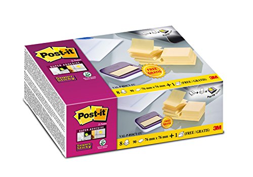Post-it Super Sticky - Pack de 8 blocs Z-Notas, color Canary Yellow y dispensador, color m orado