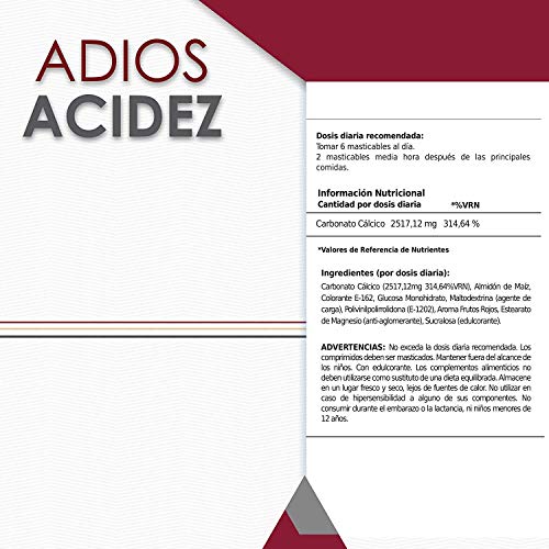Potente antiácido y antirreflujo estomacal | Inhibe el ácido gástrico y protege el estómago | Mejora la salud del sistema digestivo | Alivio rápido y duradero | 60 masticables sabor frutos rojos