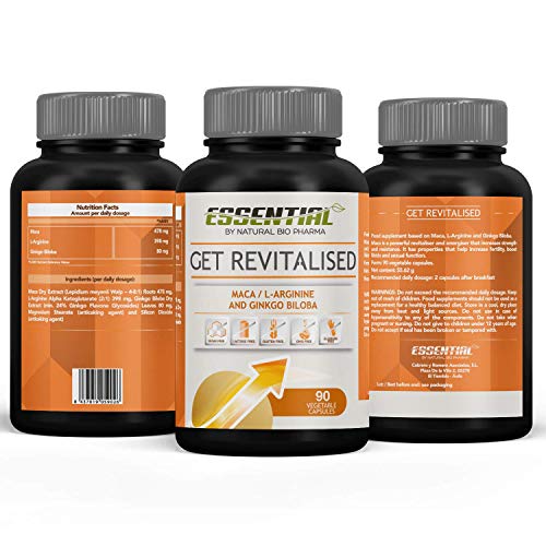 Potente Vigorizante natural | Booster de Testosterona | Maca Andina Pura + L- Arginina LKG + Ginkgo Biloba | Acción Afrodisiaca natural y estimulante muscular | Potencia tus entrenamientos | 90 Caps.