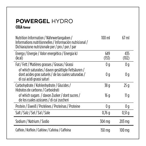 PowerBar PowerGel Hydro Cola 24x67ml - Gel Energético de Alto Carbono + C2MAX Magnesio y Sodio + 100mg Cafeína