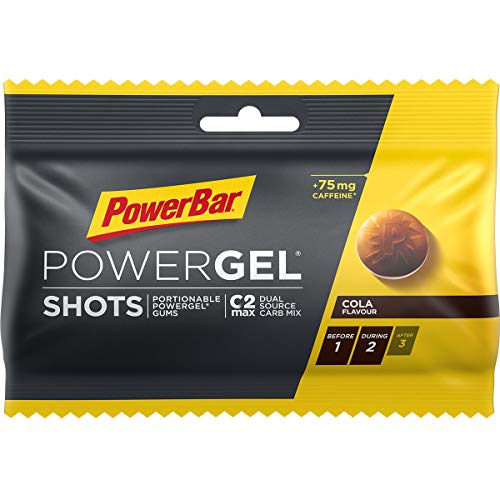 PowerBar PowerGel Shots Cola 16x60g - Gomas de Alta Energía de Carbono + C2MAX Magnesio y Sodio + 75mg Cafeína
