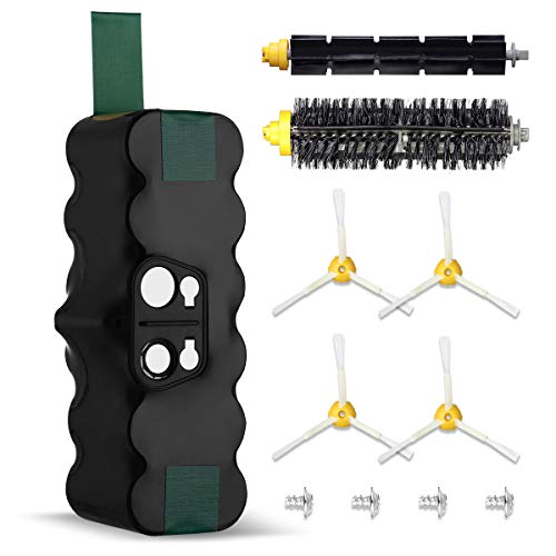 Powerextra Batería de Reemplazo para iRobot Roomba 4500mAh Ni-MH 14.4V Batería Series 510 530 535 540 550 560 570 580 610 760 770 780 800 870(con 1 par de cepillos de rodillos)