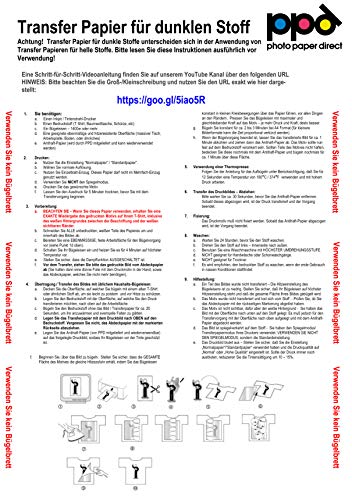 PPD A4 Papel De Transferencia Térmica Para Camisetas y Tejidos Oscuros, 10 Hojas - PPD-4-10