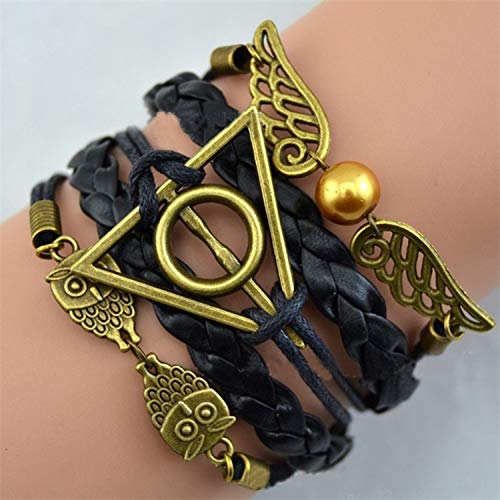 PPX 2 Piezas Pulsera y Las Reliquias de la Muerte con Búho y Alas, Marrón y Negro