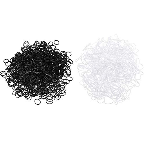 PPX Paquete de 4000 Mini Gomas de Pelo Coletero Elástico Banda de Pelo Suave Negro/Transparente para Pelo de Niñas, Dreadlocks Pequeños, Peinado de Boda y Más