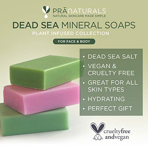 PraNaturals Jabones del Mar Muerto - 70g Por Jabón - Colección Infusión Oceánica, Naturalmente Ricos en Minerales del Mar Muerto, El Set Incluye Jabón de Cáñamo, Jabón de Oliva y Jabón de Granada