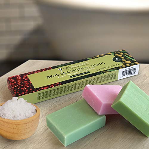 PraNaturals Jabones del Mar Muerto - 70g Por Jabón - Colección Infusión Oceánica, Naturalmente Ricos en Minerales del Mar Muerto, El Set Incluye Jabón de Cáñamo, Jabón de Oliva y Jabón de Granada
