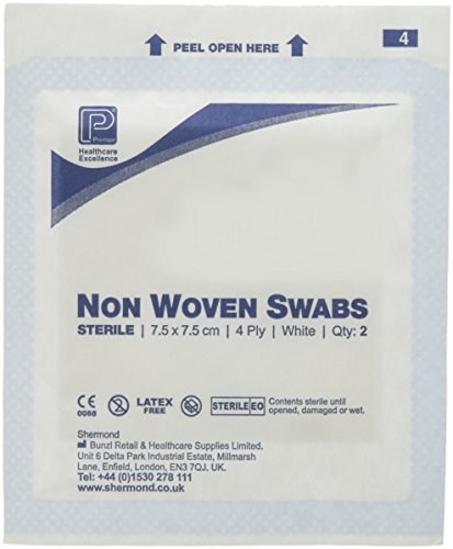Premier 1860 - Gasas estériles de material no tejido de 4 capas, 7,5 cm 7,5 cm. Blanco estéril 5/bolsa (Pack de 25).