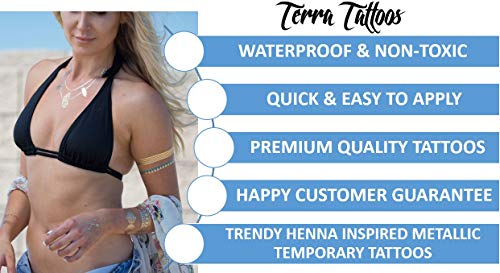 Premium metálico tatuajes – 75 + Mandala Boho diseños en oro y plata – temporal falso Shimmer – joyas tatuajes – flores, elefantes, pulseras, muñeca y brazo bandas (jazmín colección)