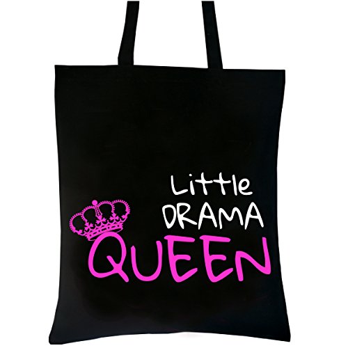 PREMYO Bolsa de la Compra Reutilizable Tela Bolso Tote Shopping para Mujer con Asas Largas Impresión Drama Queen Práctico Cómodo Robusto Algodón Negro
