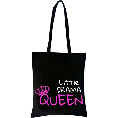 PREMYO Bolsa de la Compra Reutilizable Tela Bolso Tote Shopping para Mujer con Asas Largas Impresión Drama Queen Práctico Cómodo Robusto Algodón Negro