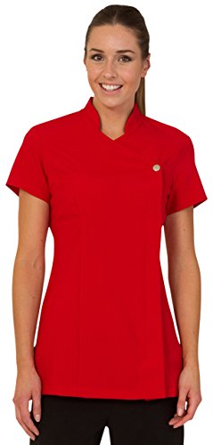 Press Stud Salon Tunic - Belleza Peluquería Masaje Terapeuta SPA Salud Trabajo Uniforme de uñas - Roja - 14