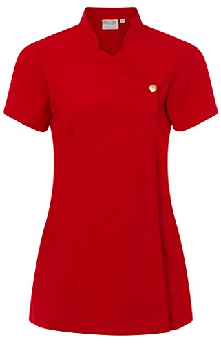 Press Stud Salon Tunic - Belleza Peluquería Masaje Terapeuta SPA Salud Trabajo Uniforme de uñas - Roja - 14