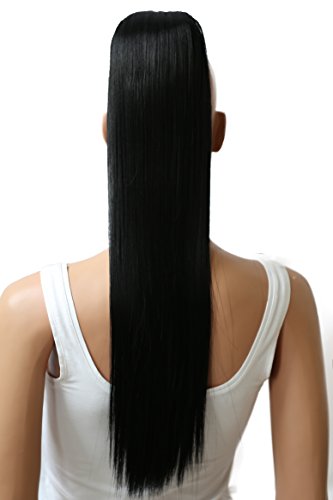 PRETTYSHOP Clip de en las extensiones postizos extensiones de cabello pelo liso largo hechos de fibras sintéticas resistentes al calor 60cm negro # 1 H601