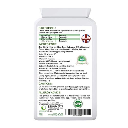 Primary Pets Suplemento Multivitamínico para Perros. 120 Cápsulas. Complejo de Vitamina B, Vitamina C. Omega 3 y glucosamina