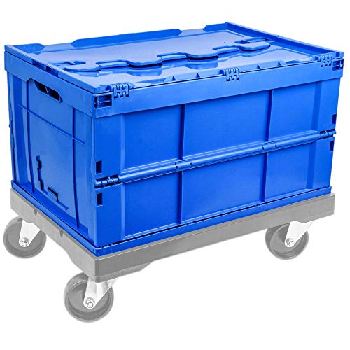PrimeMatik - Caja de plástico EuroBox Plegable y apilable. Contenedor Azul con Tapa 60x40x32cm 65L