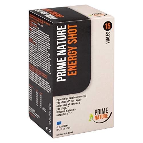 PRIMENATURE Energy Shot. Energía y vitaminas. Suplemento en viales líquidos. Cansancio, ánimo y defensas. Ginseng, Guaraná, Taurina, BCAAs, NADH, Vitaminas grupo B. 15 x 30ml.
