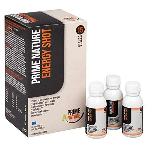 PRIMENATURE Energy Shot. Energía y vitaminas. Suplemento en viales líquidos. Cansancio, ánimo y defensas. Ginseng, Guaraná, Taurina, BCAAs, NADH, Vitaminas grupo B. 15 x 30ml.
