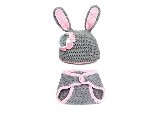 Primi bébé Lovely Gris Style de lapin tricoté Chapeau Ensemble pantalon et petit Costume Photographie Vêtements