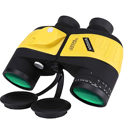 Prismáticos Militares Marinos 10X50 para Adultos, Binoculares Impermeables con Telémetro Brújula BAK4 Prism Lente FMC para Observación de Aves Caza Canotaje