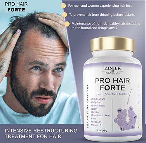 PRO HAIR FORTE - Potente Suplemento Capilar Multi-Nutritivo y Reforzador | Con Biotina, Queratina, Extracto de Mijo | Acción Rápida y Visible | 120 Cápsulas