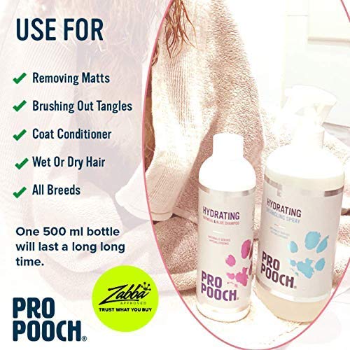 Pro Pooch Spray desenredante para Perros (500 ML) Spray acondicionador hipoalergénico para desanudar el Pelo del Perro. Libre de marañas. 50% Menos Tiempo dedicado al Cepillado