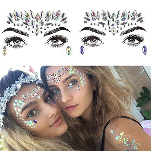 PROACC Face Gems 8 piezas gemas de la cara Face Jewels Pegatinas de diamantes de imitación Women Mermaid Rave Festival Cristales Glitter auto adhesivo Tatuajes temporales Eyebrow Face Body Jewelry