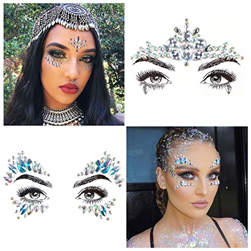 PROACC Face Gems 8 piezas gemas de la cara Face Jewels Pegatinas de diamantes de imitación Women Mermaid Rave Festival Cristales Glitter auto adhesivo Tatuajes temporales Eyebrow Face Body Jewelry