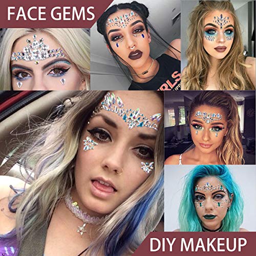 PROACC Face Gems 8 piezas gemas de la cara Face Jewels Pegatinas de diamantes de imitación Women Mermaid Rave Festival Cristales Glitter auto adhesivo Tatuajes temporales Eyebrow Face Body Jewelry