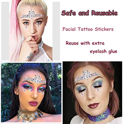 PROACC Face Gems 8 piezas gemas de la cara Face Jewels Pegatinas de diamantes de imitación Women Mermaid Rave Festival Cristales Glitter auto adhesivo Tatuajes temporales Eyebrow Face Body Jewelry